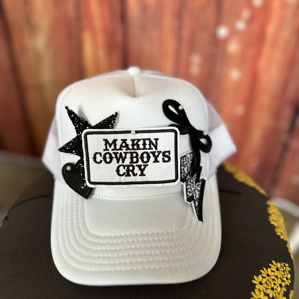 White Trucker Hat with Embellishments